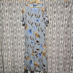 Zanzea Light Blue Floral Maxi Dress with Gold and Blue Blooms